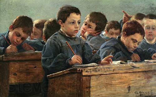 Paul Louis Martin des Amoignes In the classroom. Signed and dated P.L. Martin des Amoignes 1886 Norge oil painting art